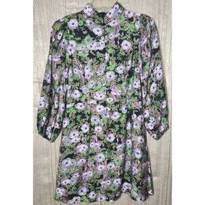 MELLODAY Black Mini Dress with Lavender and Green Floral Print